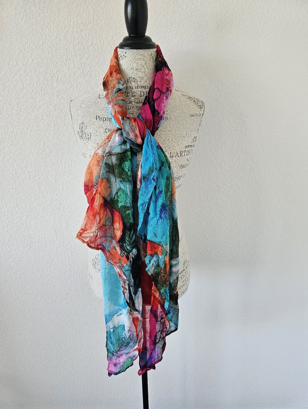 NWT Chico's Abstract Watercolor Floral Scarf Wrap Lightweight Sarong One Size